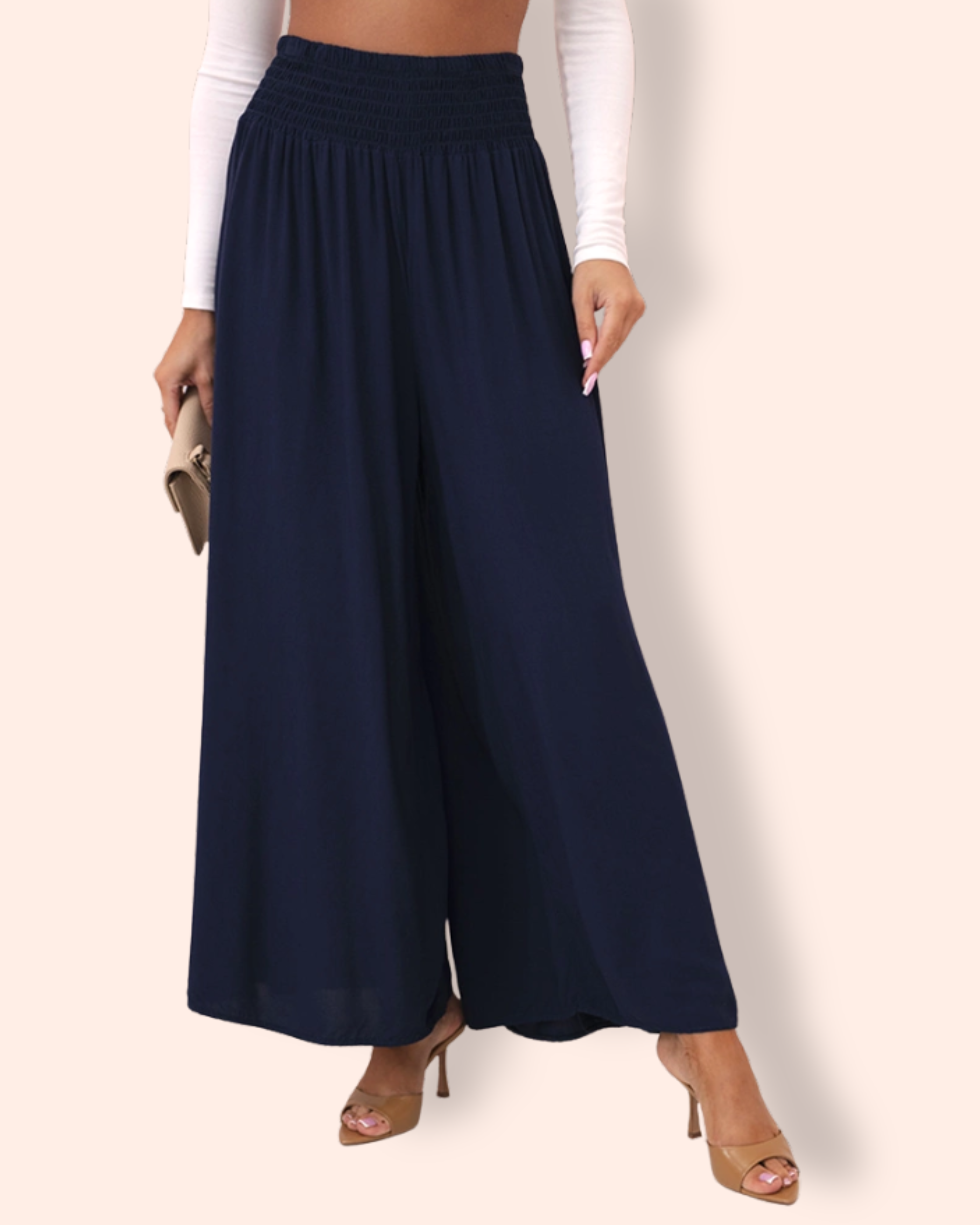 LUCY leveälahkeiset viskoosihousut navy