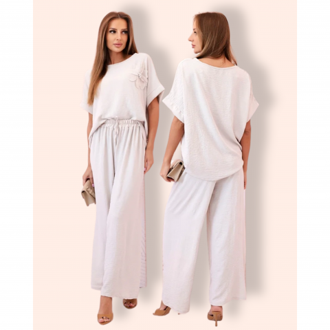 AURORA paita ja housut haalea beige