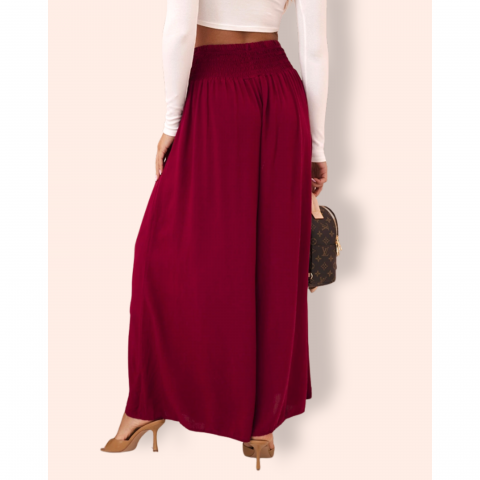 LUCY leveälahkeiset viskoosihousut burgundy