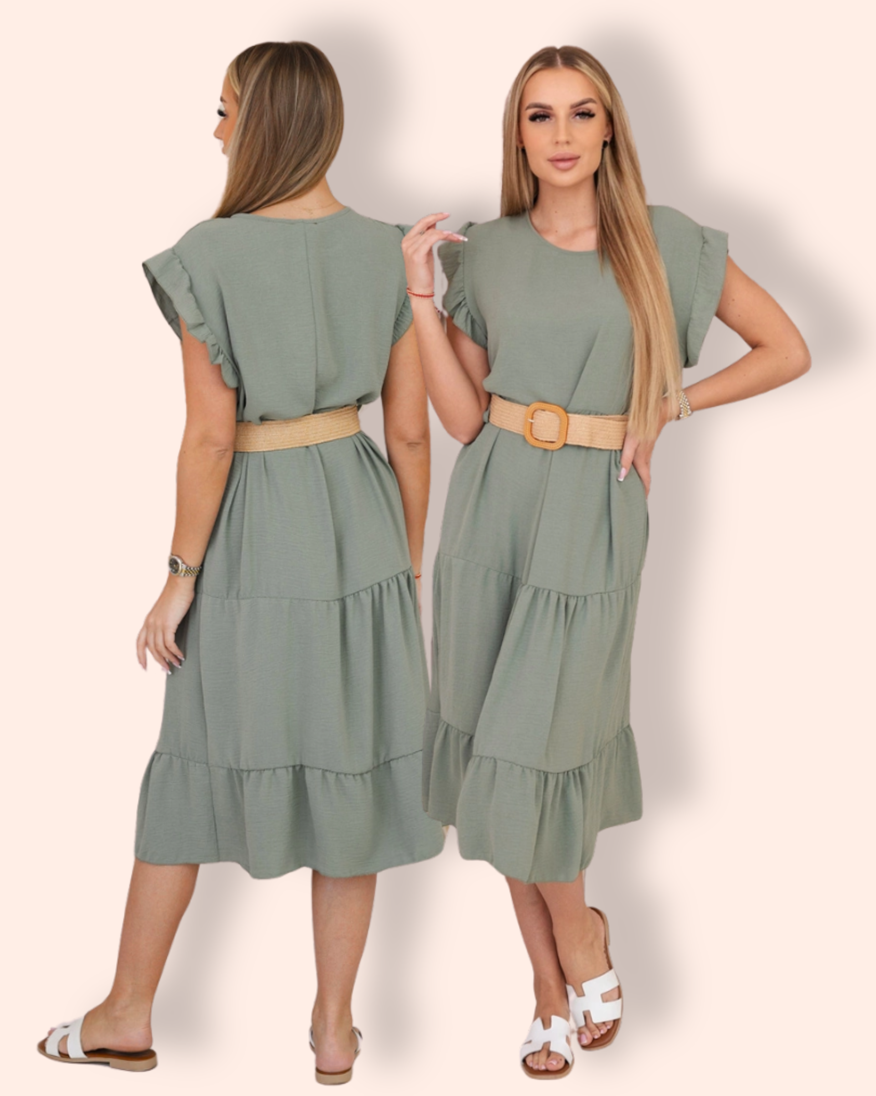 WILLOW mekko vyöllä vaalea khaki